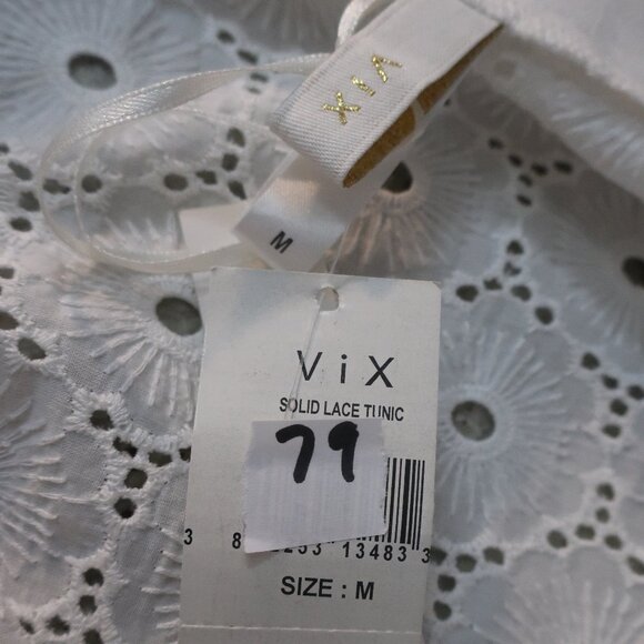 NWT Womens Vix White Solid Eyelet Lace V-Neck Swim Cover-Up Tunic Dress M - Picture 10 of 11